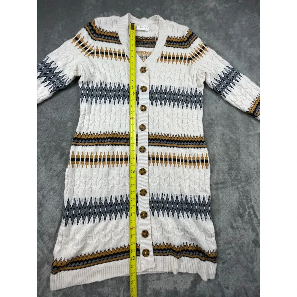 Lucky Brand Women's‎ Cream Aztec Cable Knit Long Cardigan Sweater 2X Boho